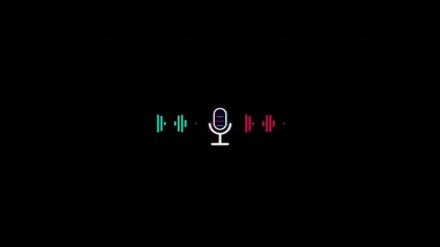 Cyberpunk holographic microphone icon with glitch equalizer isolated on transparent background