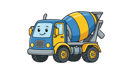 Naklejka premium Cute cartoon cement mixer truck character with friendly smiling face isolated on a transparent background