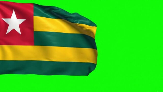 Togo Flag Waving on Green Screen, Chroma Key Background