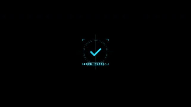 Cyberpunk tech target lock interface with digital verification icons on transparent background