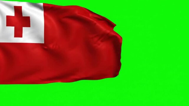 Tonga Flag Waving on Green Screen, Chroma Key Background