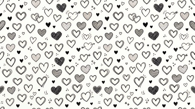 Seamless Pattern of Hand Drawn Doodle Heart Illustrations on Clean Background heart hand drawn doodle pattern background love romance romantic valentine graphic illustrationsimple line art