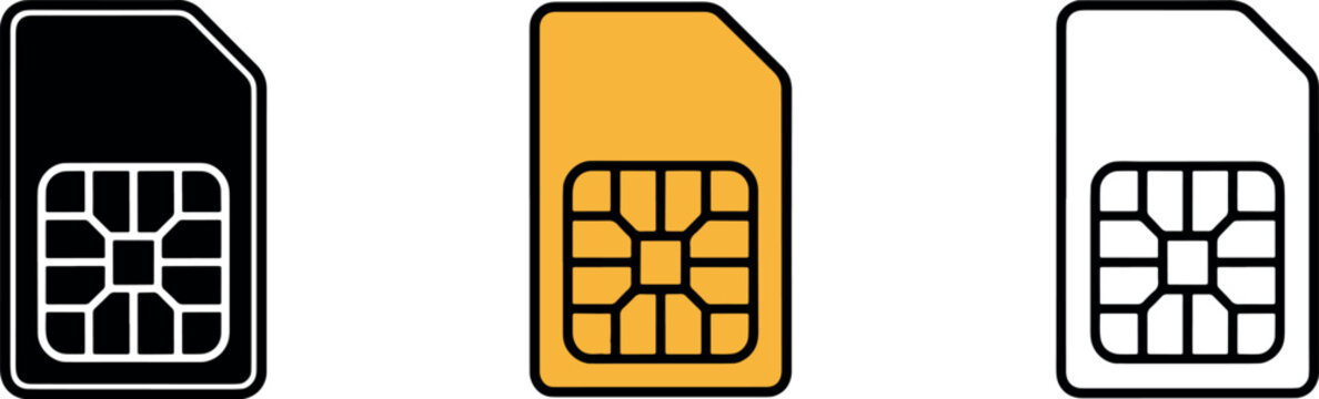 Communication sim card hardware icons displayed with clean halftone vector pattern.