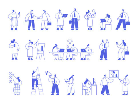 Line art vector business people bundle isolated on white background