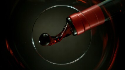 Naklejka premium Wine Pouring Into Glass From Below