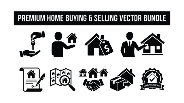 Home buying and selling process vector icons