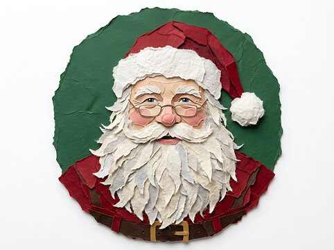Santa claus portrait headshot paper craft art with red hat and white beard holiday season portrait headshot christmas handmade december illustration creative