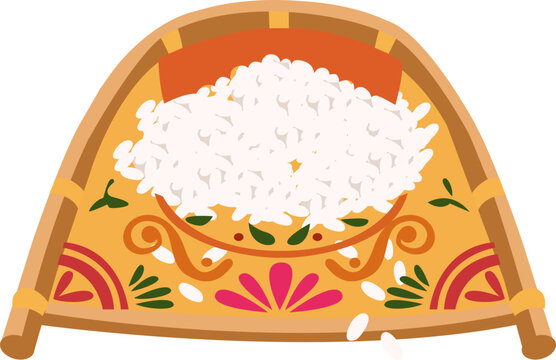 Hand Drawn Winnowing Basket With Rice Kulo Design