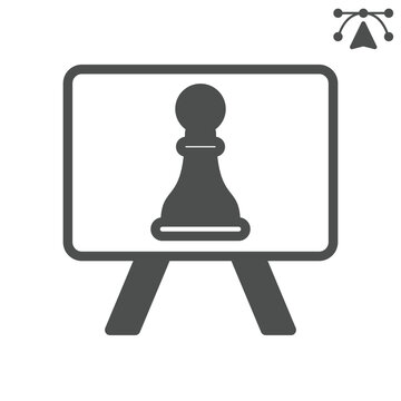Chess piece on stand solid icon, chess game concept. Vector graphics. Tactical diagram, chess pawn whiteboard sign and editable stroke, glyph style icon for mobile or web design.