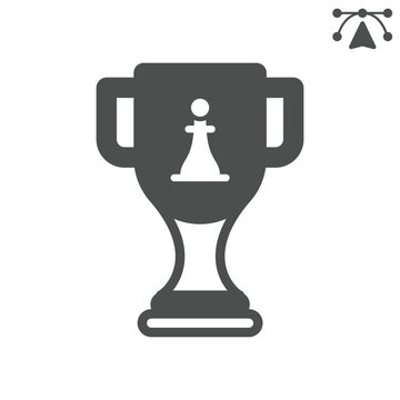 Chess winner cup solid icon, chess game concept. Vector graphics. Prize for the winner, sport sign and editable stroke, glyph style icon for mobile or web design.