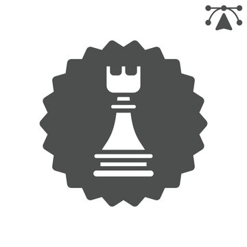 Chess rook sticker solid icon, chess game concept. Vector graphics. Value of chess piece, badge sign and editable stroke, glyph style icon for mobile or web design.