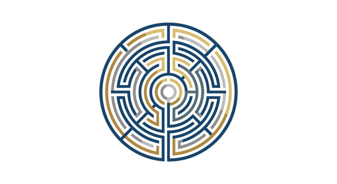 Circular labyrinth maze logo design.