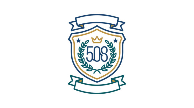Elegant shield crest with number 508 and crown.