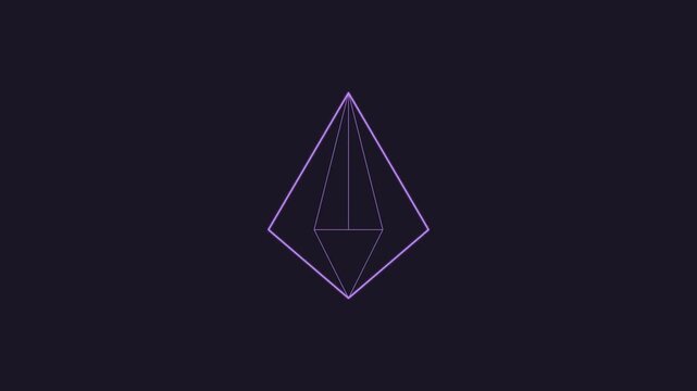 Minimalist purple geometric wireframe of a gemstone on a dark background.