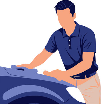 Suitable for car service ads, or automotive designs. A man washing a car creates a clean and service-oriented aesthetic.
