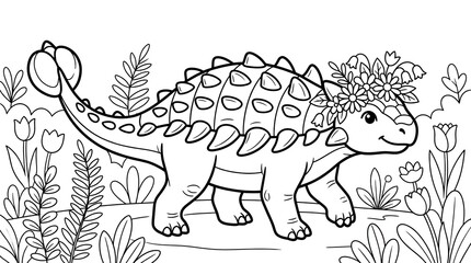 Stegosaurus Dinosaur With Flower Crown in Prehistoric Landscape © Niyamat