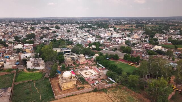 Aerial drone view of the historic Tomb Complex in Tauru, Nuh, Haryana, India
