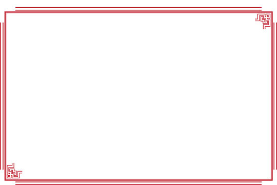 Elements of oriental frames corners. Red on white rectangle lines border chinese style. Design print for greeting cards, wedding invitations, restaurant menu, royal certificates. Set 103
