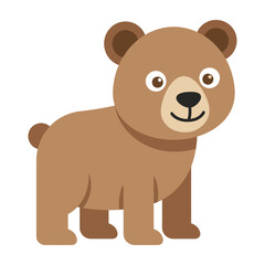 Fototapeta premium Brown bear cartoon character smiling standing on white background facing right