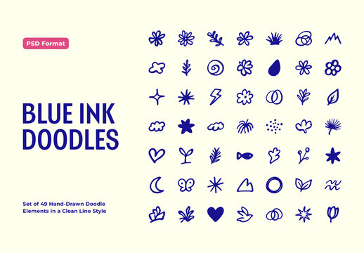 Blue Ink Doodles For Design And Branding