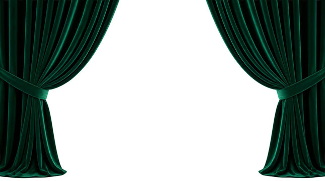 Green stage curtain isolated on transparent background