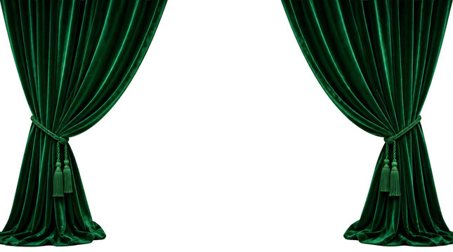 Green stage curtain isolated on transparent background