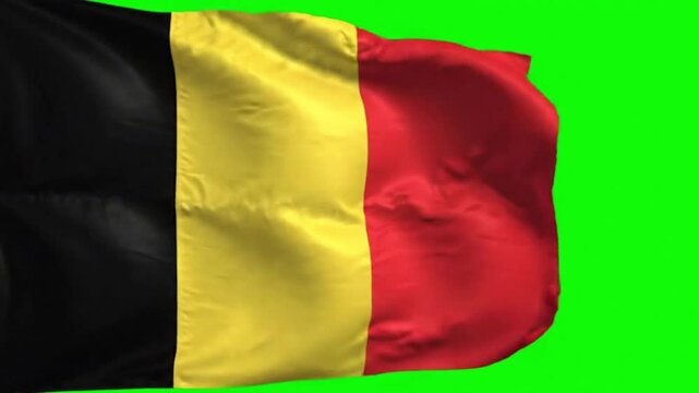 Belgium Flag Waving on Green Screen, Chroma Key Background