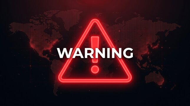Global cyber security alert warning sign with digital world map background