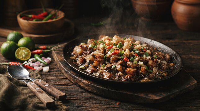 Filipino sisig sizzling pork ingredient story food photography