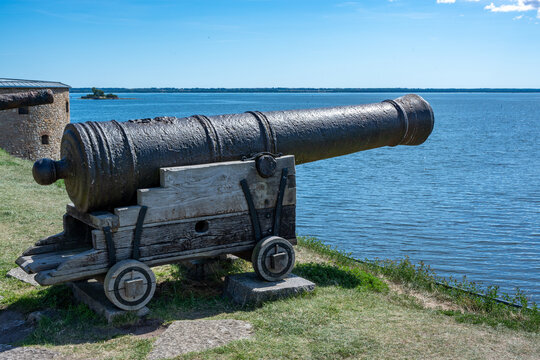 Old canon on wall around Kalmar Castle