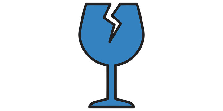 Blue fragile glass symbol representing breakable objects and danger warnings on transparent background.