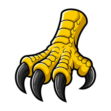 Isolated yellow bird talon with sharp black claws and textured