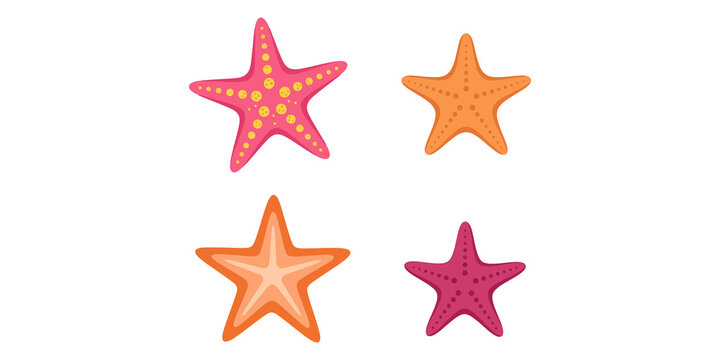 Starfish collection with pink orange and purple sea stars featuring unique patterns for tropical ocean design themes decor.