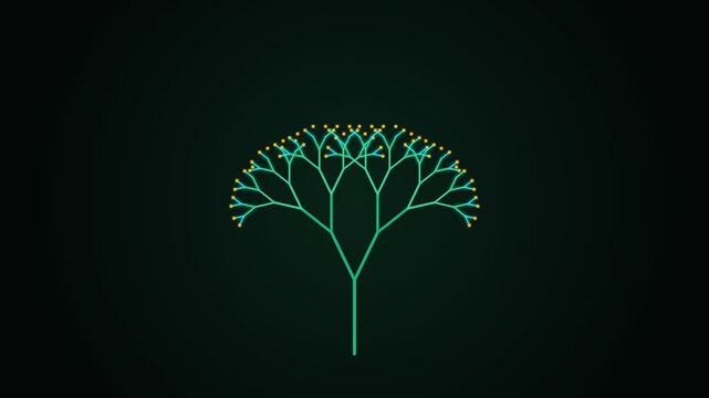 Recursive Fractal Tree Growing Frame by Frame with Glowing Neon L-System Canopy 4K