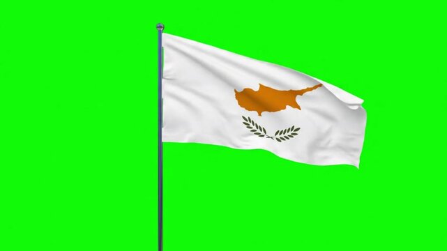Cyprus Flag Waving on Green Screen, Chroma Key Background