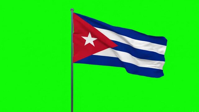Cuba Flag Waving on Green Screen, Chroma Key Background