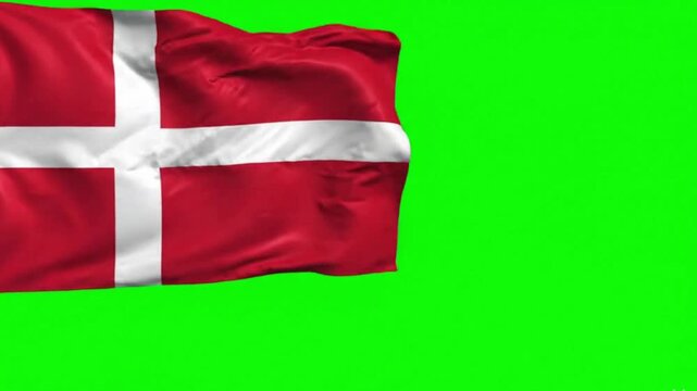 Denmark Flag Waving on Green Screen, Chroma Key Background