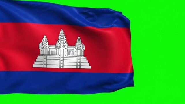 Cambodia Flag Waving on Green Screen, Chroma Key Background