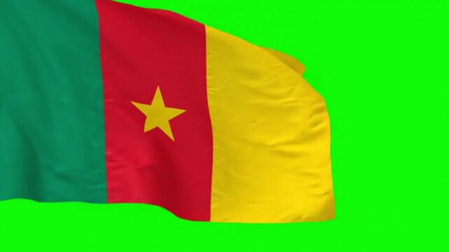 Cameroon Flag Waving on Green Screen, Chroma Key Background