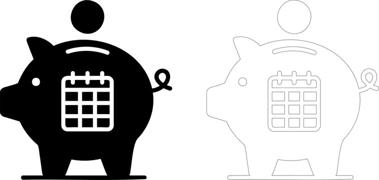 Piggy bank icon with a calendar symbol showing financial planning and savings schedule concept
