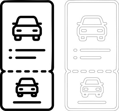 Set of two simple car parking ticket icons with vehicle graphic and lines