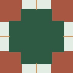 Seamless geometric cross pattern, abstract modern mosaic tile background in jade green and terracotta colors © Maryna