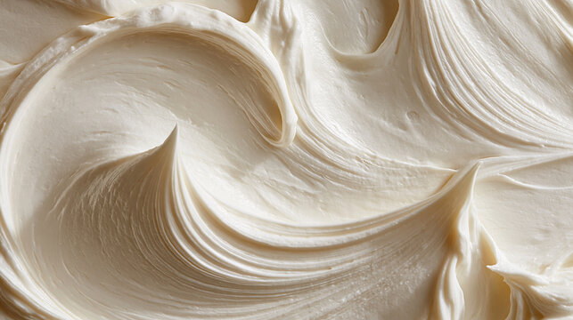 Close up of smooth white cosmetic cream with elegant swirls. Rich texture concept for skincare and beauty product ads.