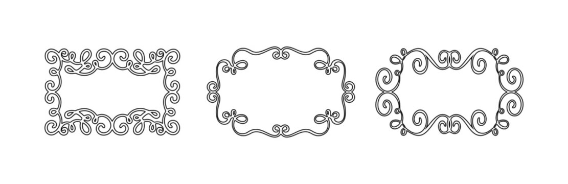 Vector Elegant ornamental flourish frame with decorative swirls and curly line art. Vintage border in golden outline style, perfect for wedding invitations