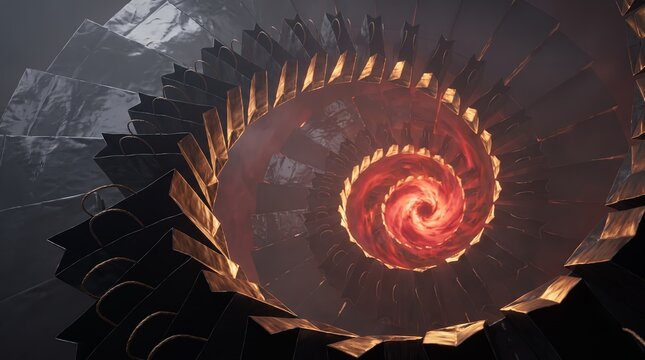 Black Friday 3D spiral staircase descending into a fiery vortex