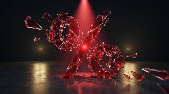 Black Friday 3D shattered discount symbol on a dark stage
