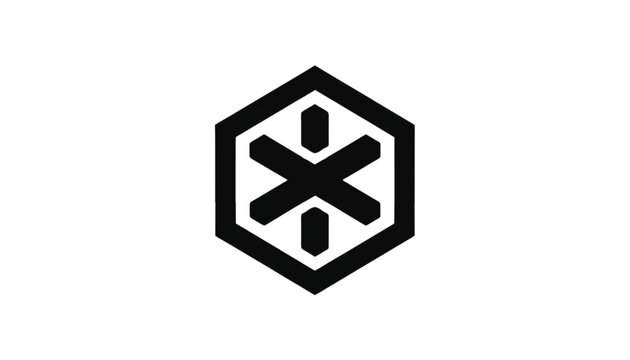 Hexagon emblem enclosing a central asterisk mark with vertical lines inside a bold outer frame for modern branding and tech apps.