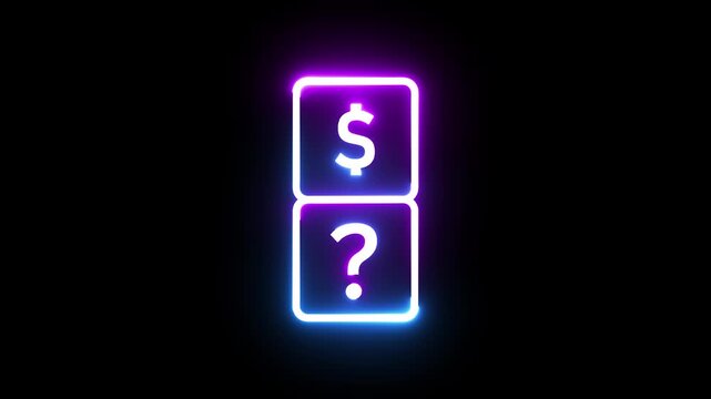 Neon dollar sign and question mark icon glowing in darkness for financial business concept
