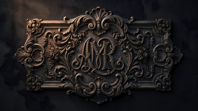 wood work Ornament, Design, AI generated baroque floral ornaments monogram bas relief rococo elements at dark background