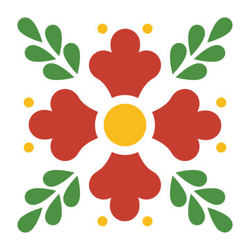 Colorful Mexican Talavera Ceramic Tile With Flower. Traditional Puebla Vector Pattern, Mexico.